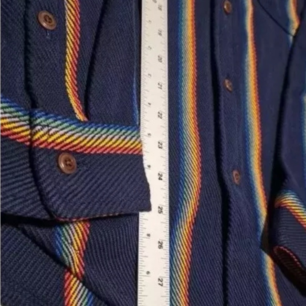 New Outerknown Blanket Shirt Mens Medium Blue Rainbow Stripe Organic Cotton-$148 - Picture 12 of 14